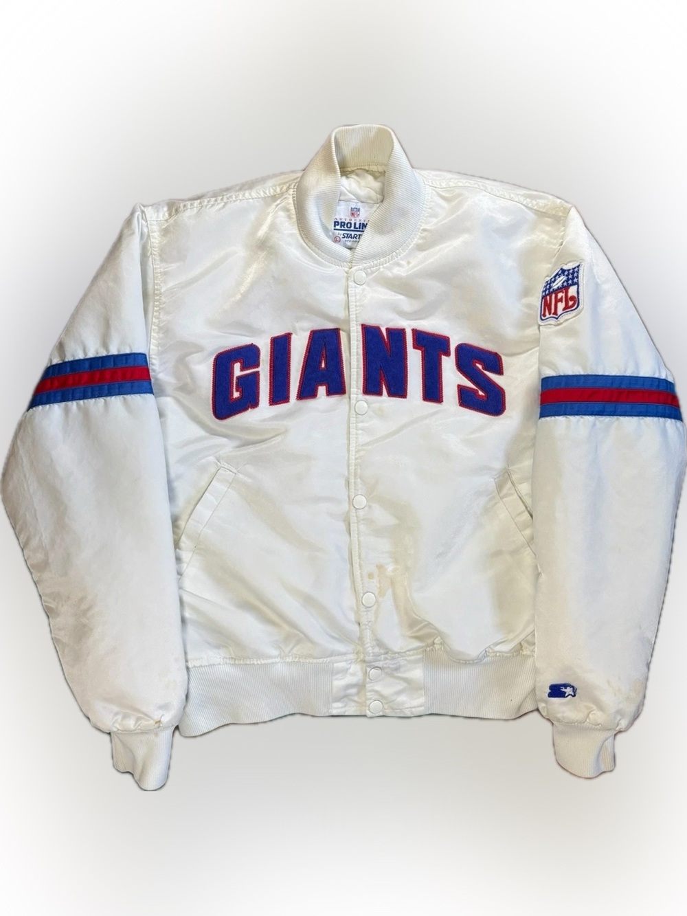 Rare VTG STARTER White Satin | NY GIants Pro Line Jacket | Original 80s STARTER